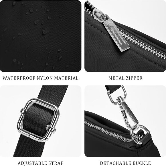 Women Shoulder Bag Nylon Compact Purse with Adjustable Strap and Multiple Pocket - Picture 5 of 6